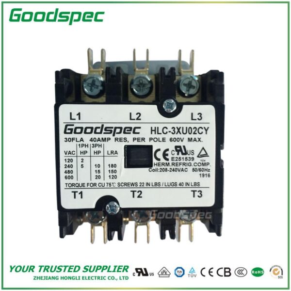 HLC-3XU02CY(3P/30A/208-240VAC) Definite Purpose Contactor