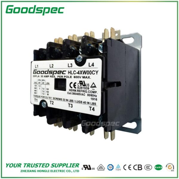 HLC-4XW00CY(4P/20A/380-400V)DEFINITE PURPOSE CONTACTOR